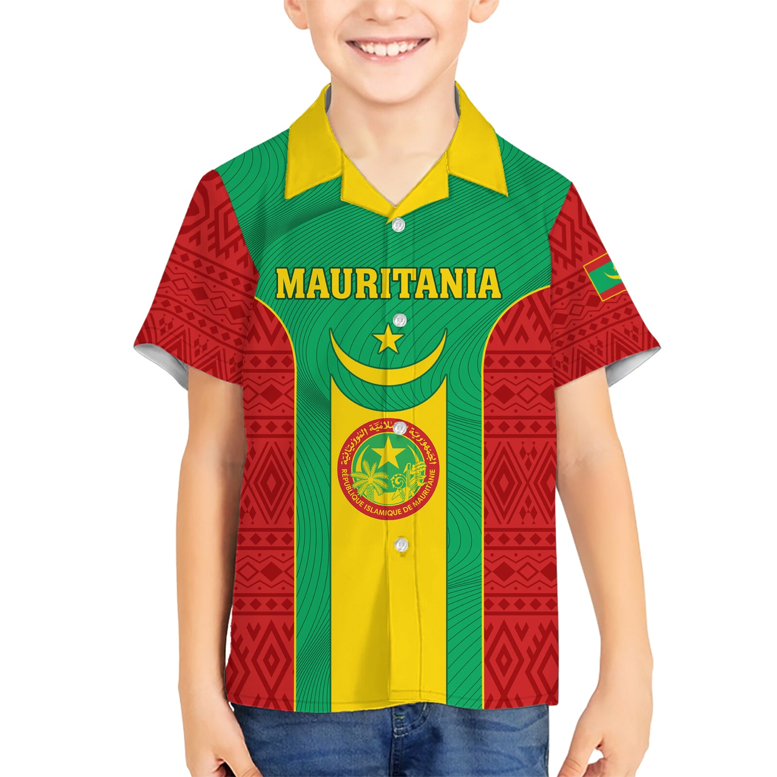 Mauritania Football Kid Hawaiian Shirt Go Lions of Chinguetti