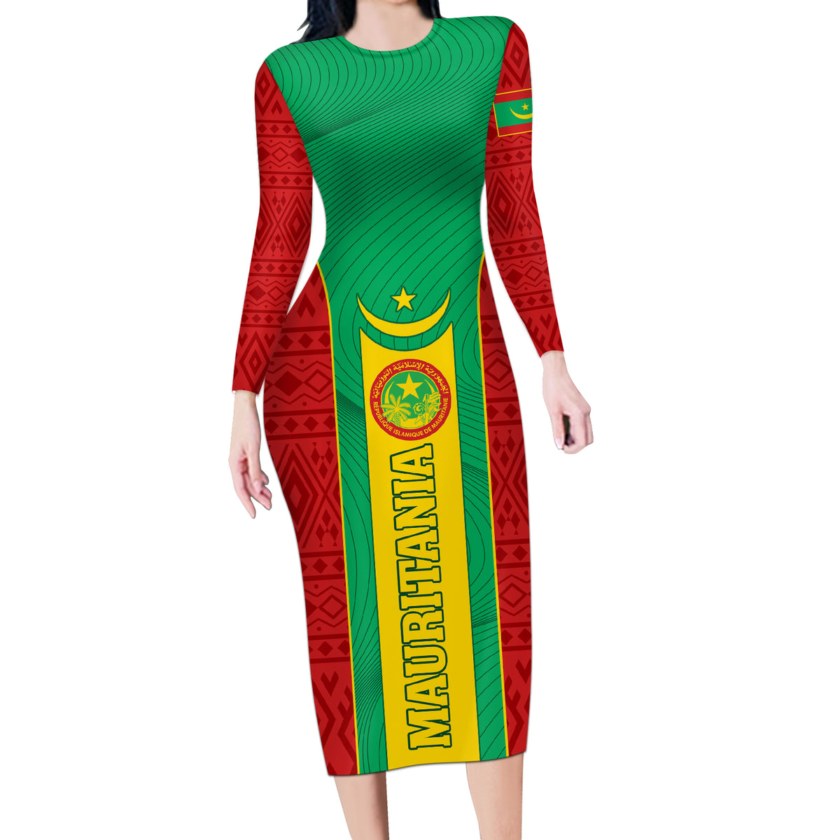 Mauritania Football Long Sleeve Bodycon Dress Go Lions of Chinguetti - Wonder Print Shop