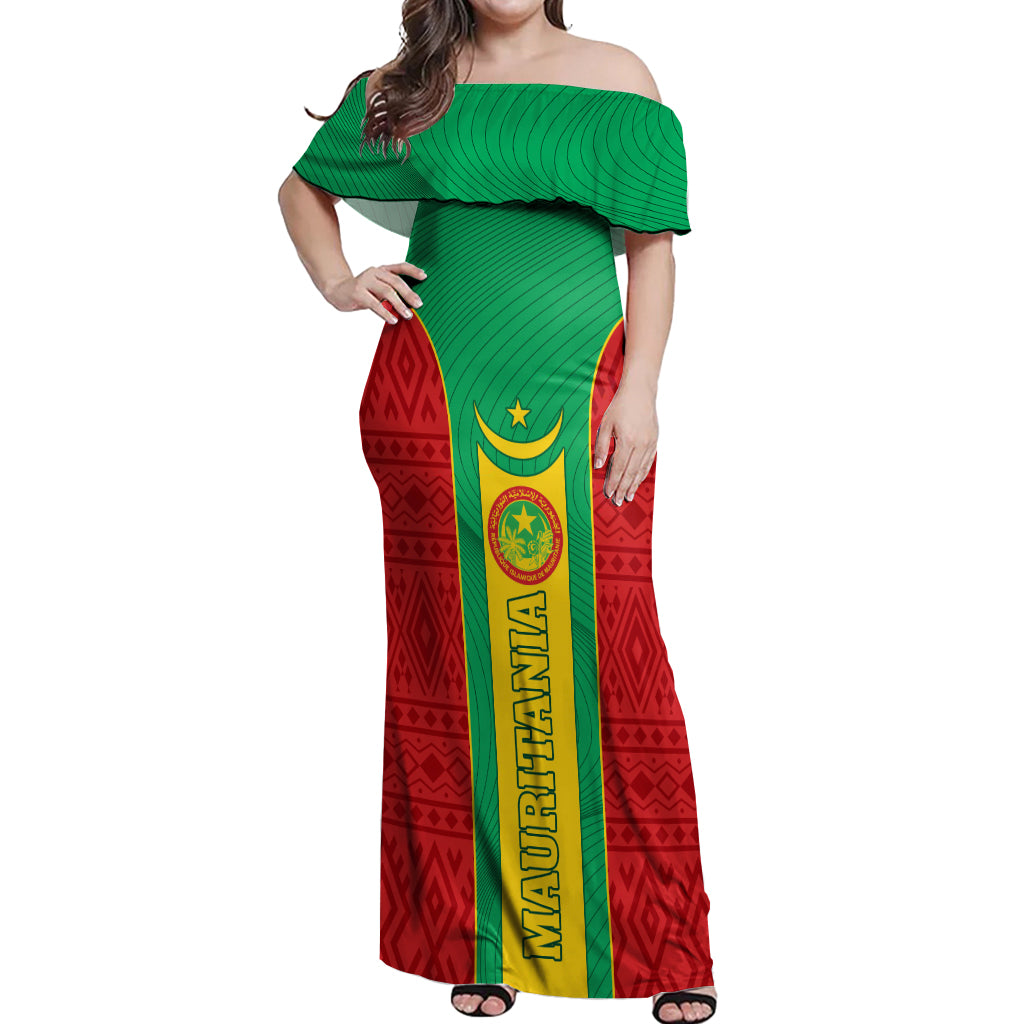 Mauritania Football Off Shoulder Maxi Dress Go Lions of Chinguetti - Wonder Print Shop