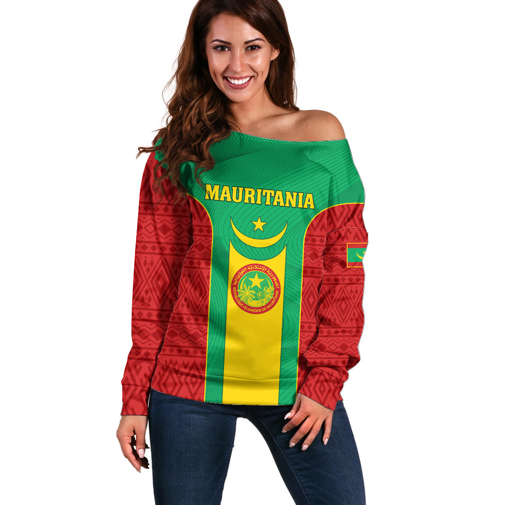 Mauritania Football Off Shoulder Sweater Go Lions of Chinguetti - Wonder Print Shop