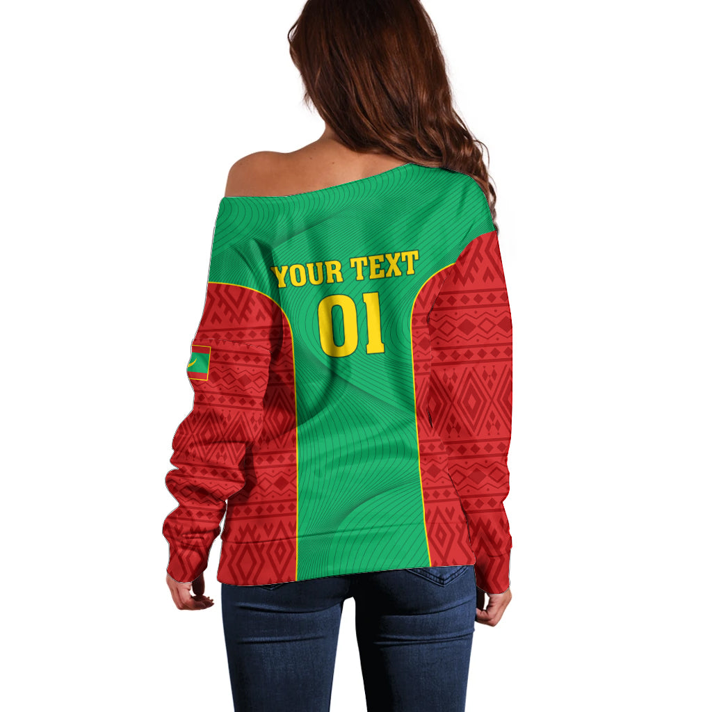 Mauritania Football Off Shoulder Sweater Go Lions of Chinguetti - Wonder Print Shop