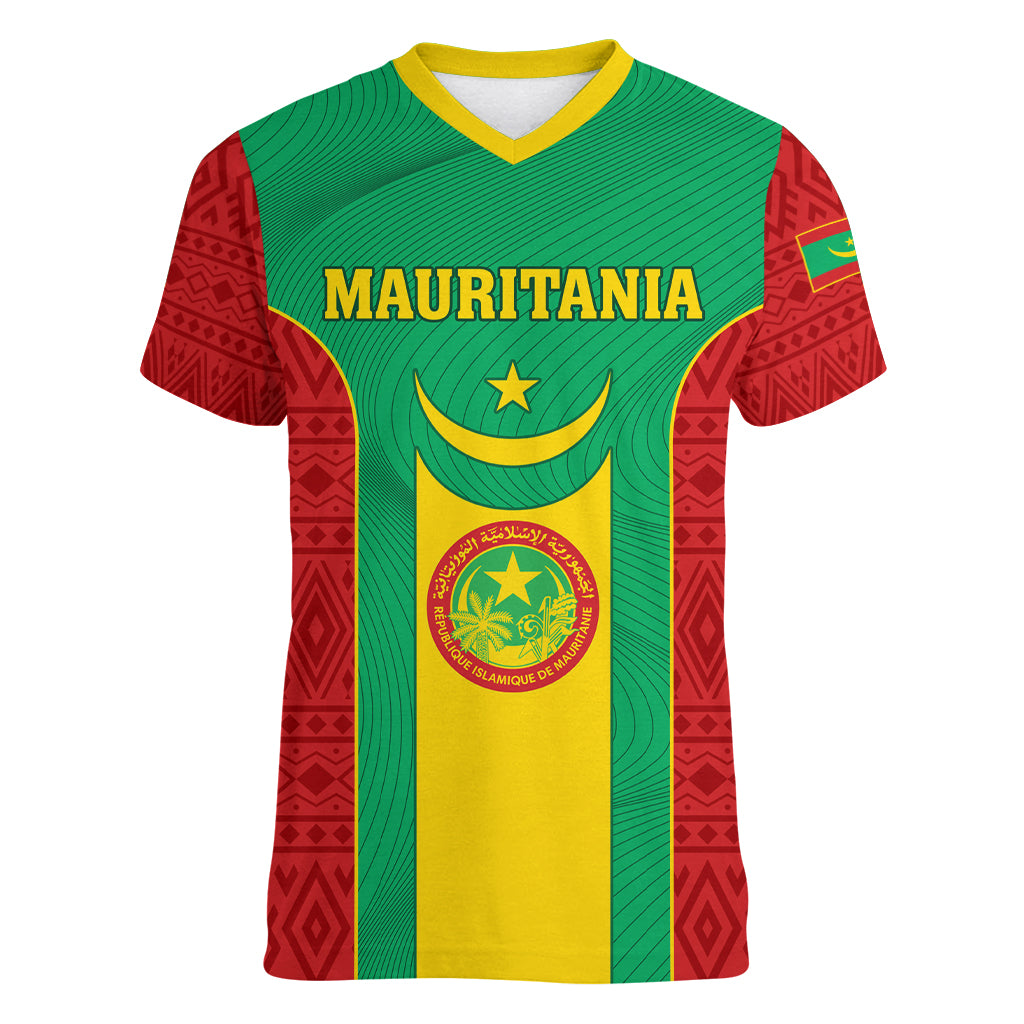 Mauritania Football Women V Neck T Shirt Go Lions of Chinguetti - Wonder Print Shop