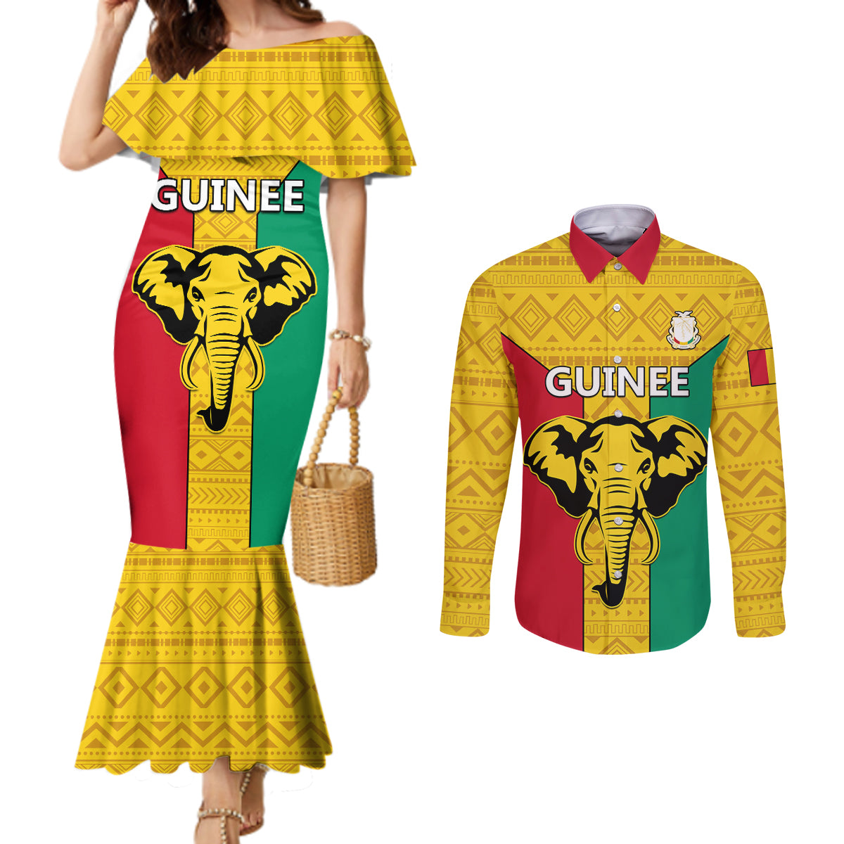 Guinea Football Couples Matching Mermaid Dress and Long Sleeve Button Shirt Come On Syli National