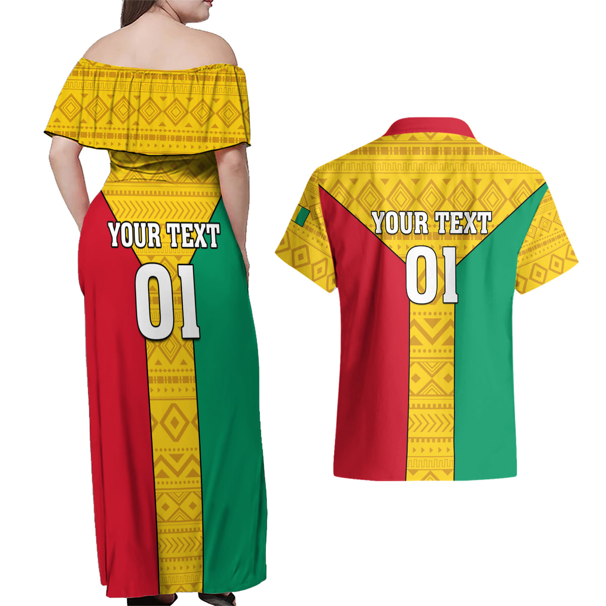Guinea Football Couples Matching Off Shoulder Maxi Dress and Hawaiian Shirt Come On Syli National - Wonder Print Shop
