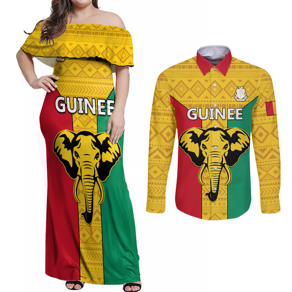 Guinea Football Couples Matching Off Shoulder Maxi Dress and Long Sleeve Button Shirt Come On Syli National - Wonder Print Shop