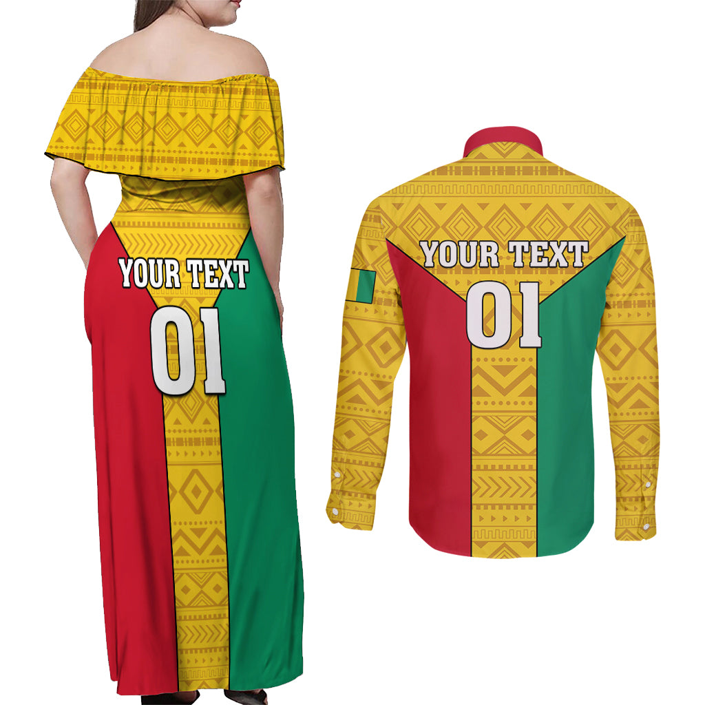 Guinea Football Couples Matching Off Shoulder Maxi Dress and Long Sleeve Button Shirt Come On Syli National - Wonder Print Shop