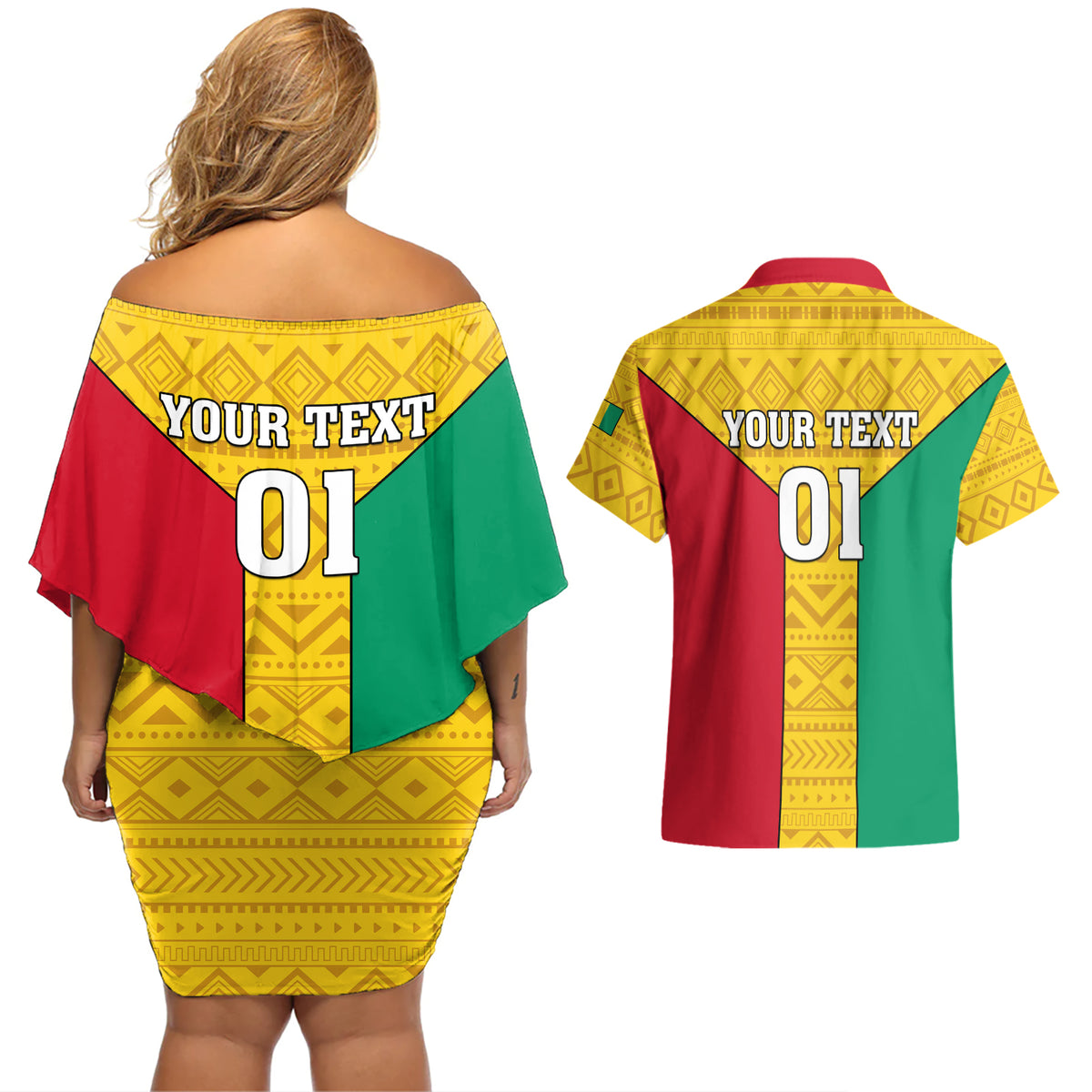 Guinea Football Couples Matching Off Shoulder Short Dress and Hawaiian Shirt Come On Syli National - Wonder Print Shop