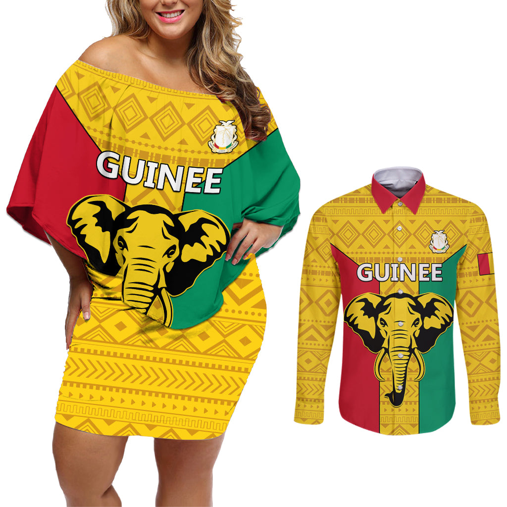 Guinea Football Couples Matching Off Shoulder Short Dress and Long Sleeve Button Shirt Come On Syli National - Wonder Print Shop