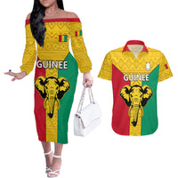 Guinea Football Couples Matching Off The Shoulder Long Sleeve Dress and Hawaiian Shirt Come On Syli National - Wonder Print Shop
