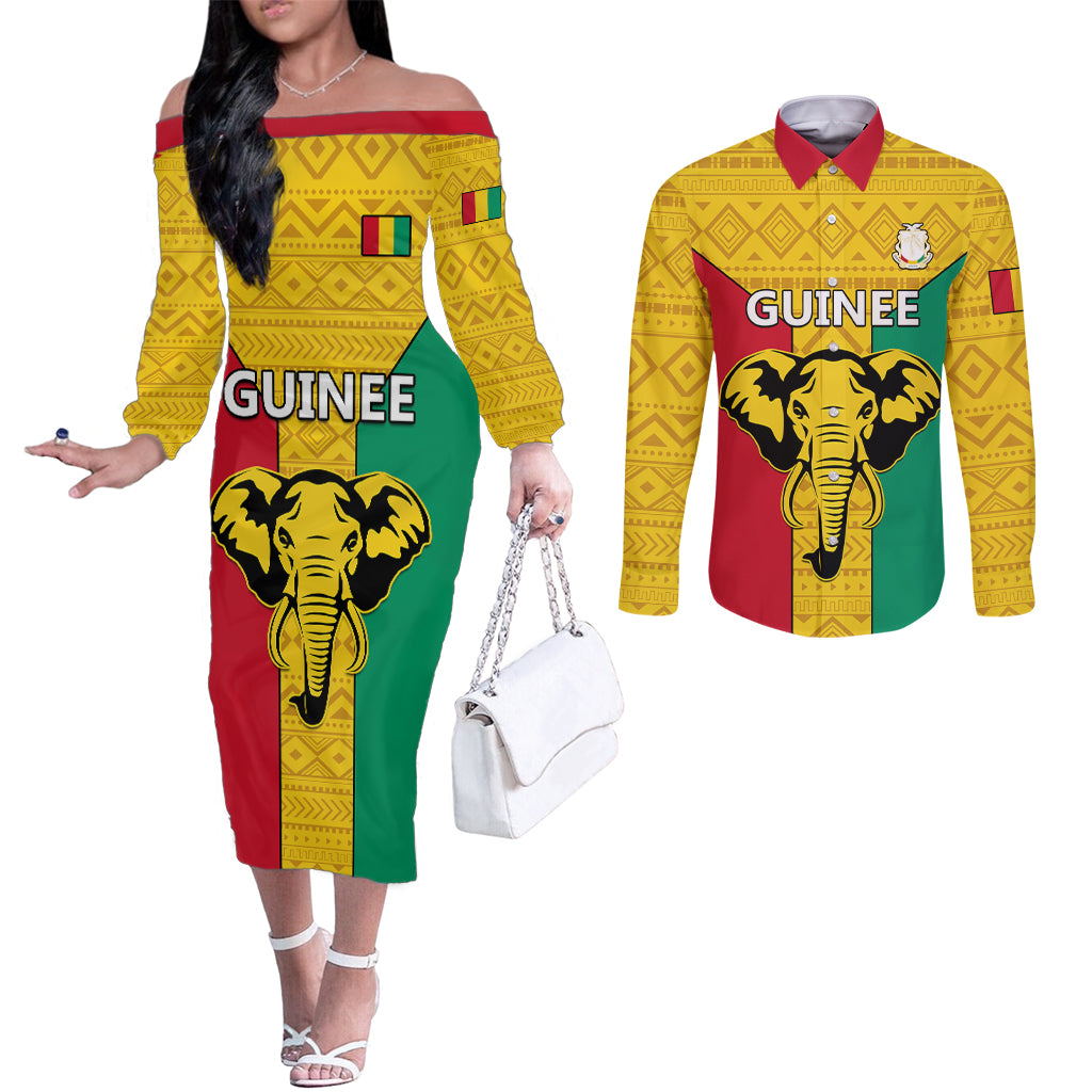 Guinea Football Couples Matching Off The Shoulder Long Sleeve Dress and Long Sleeve Button Shirt Come On Syli National