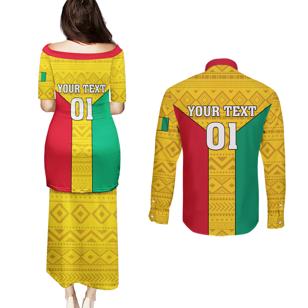 Guinea Football Couples Matching Puletasi and Long Sleeve Button Shirt Come On Syli National - Wonder Print Shop