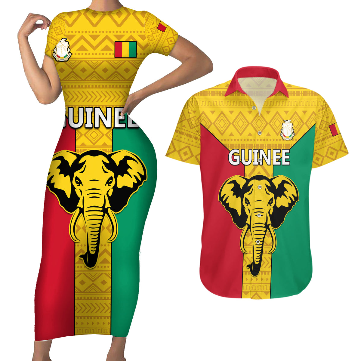Guinea Football Couples Matching Short Sleeve Bodycon Dress and Hawaiian Shirt Come On Syli National - Wonder Print Shop