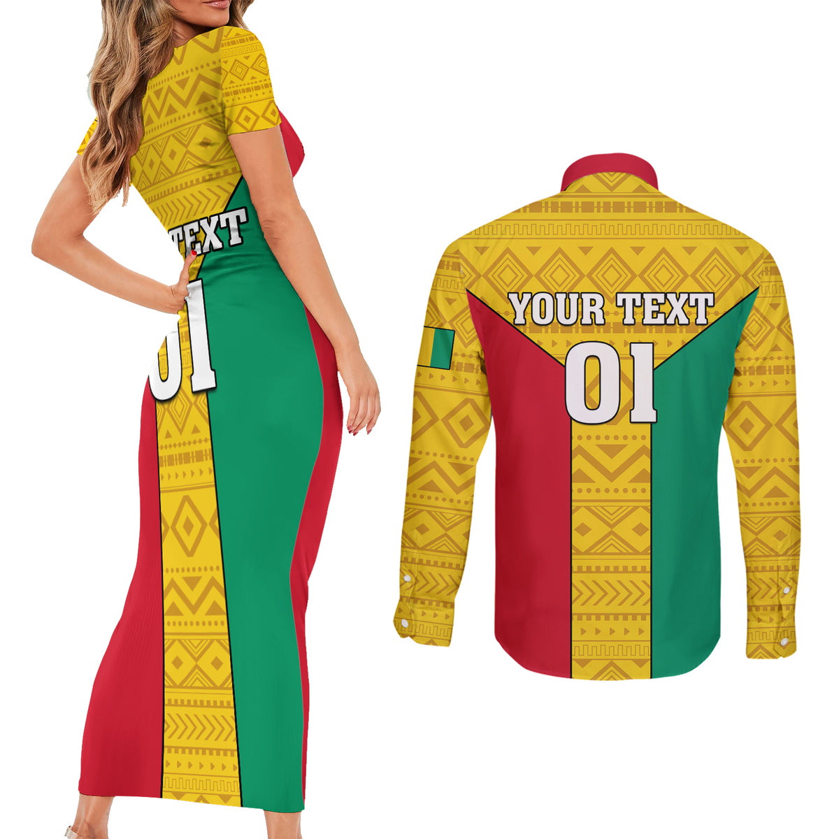 Guinea Football Couples Matching Short Sleeve Bodycon Dress and Long Sleeve Button Shirt Come On Syli National - Wonder Print Shop