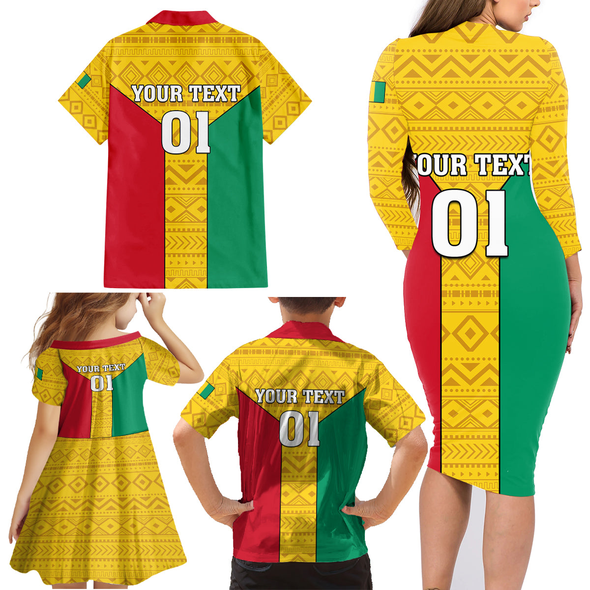 Guinea Football Family Matching Long Sleeve Bodycon Dress and Hawaiian Shirt Come On Syli National - Wonder Print Shop