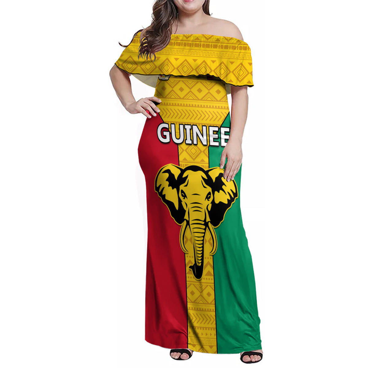 Guinea Football Family Matching Off Shoulder Maxi Dress and Hawaiian Shirt Come On Syli National - Wonder Print Shop