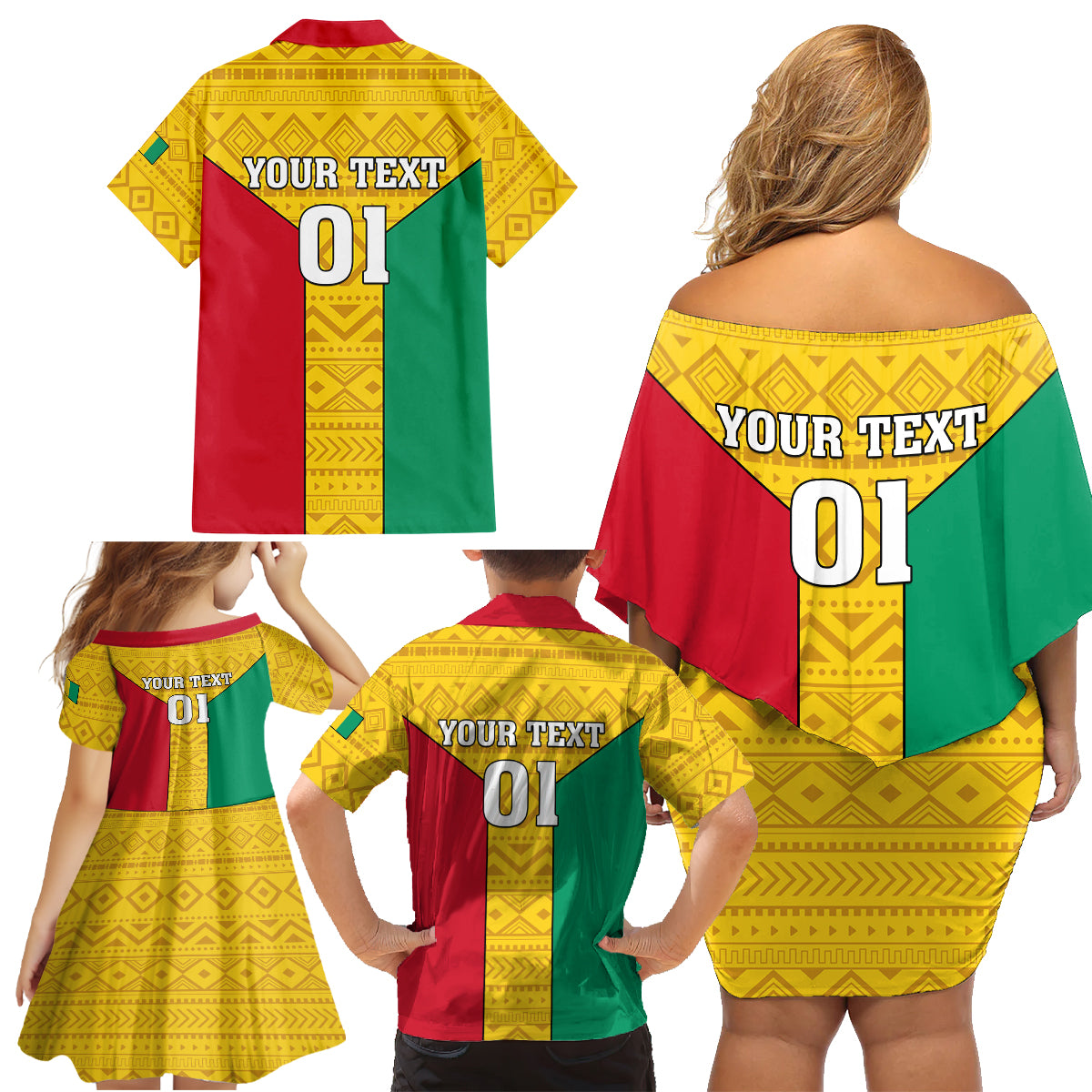 Guinea Football Family Matching Off Shoulder Short Dress and Hawaiian Shirt Come On Syli National - Wonder Print Shop