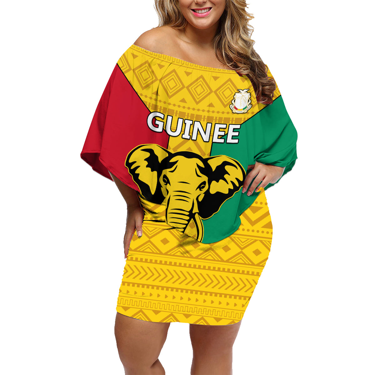 Guinea Football Family Matching Off Shoulder Short Dress and Hawaiian Shirt Come On Syli National - Wonder Print Shop