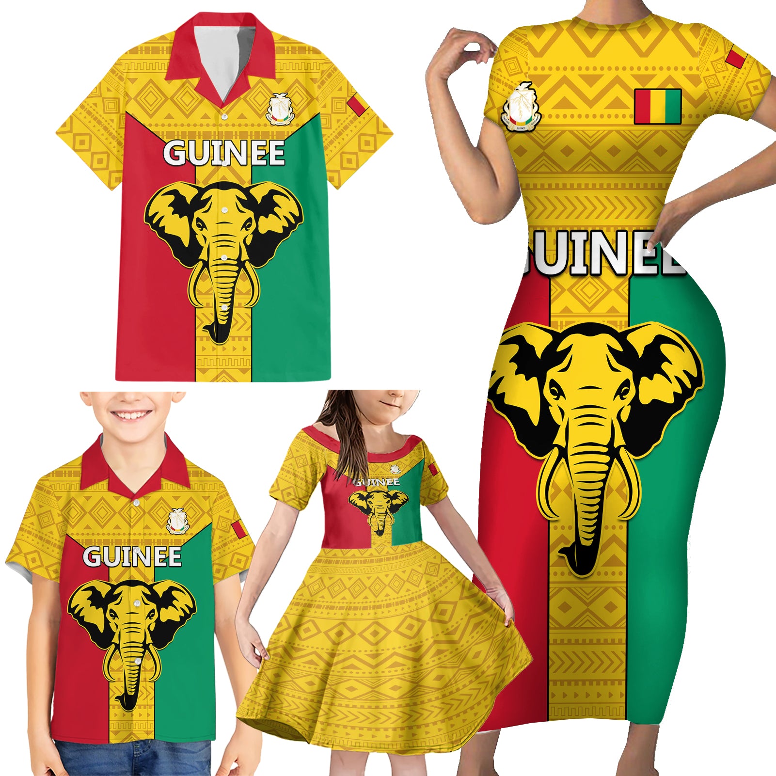 Guinea Football Family Matching Short Sleeve Bodycon Dress and Hawaiian Shirt Come On Syli National - Wonder Print Shop
