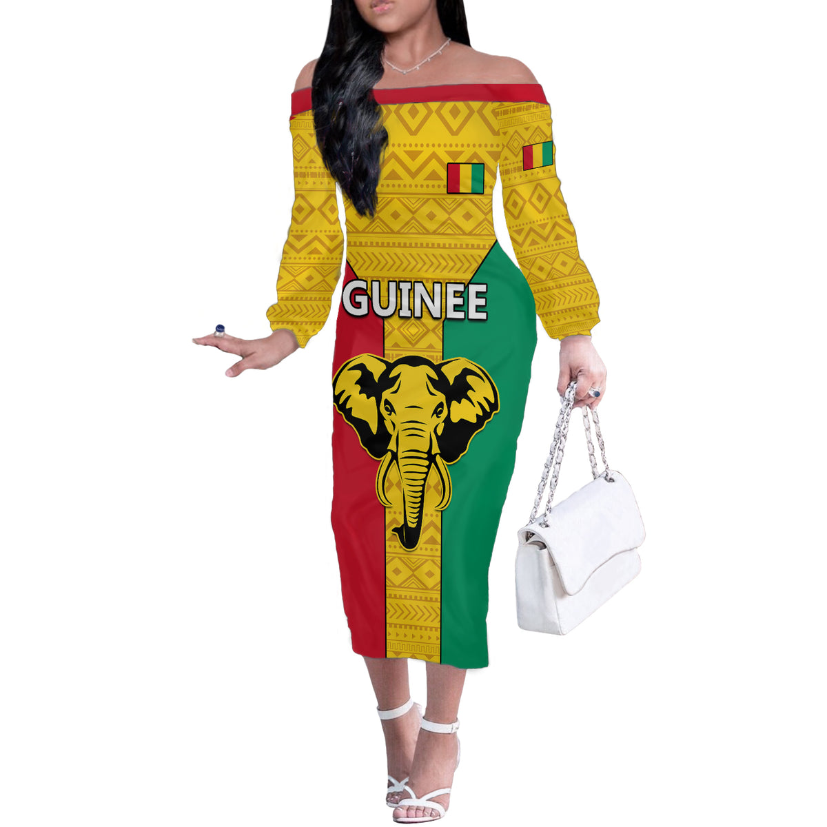 Guinea Football Off The Shoulder Long Sleeve Dress Come On Syli National - Wonder Print Shop
