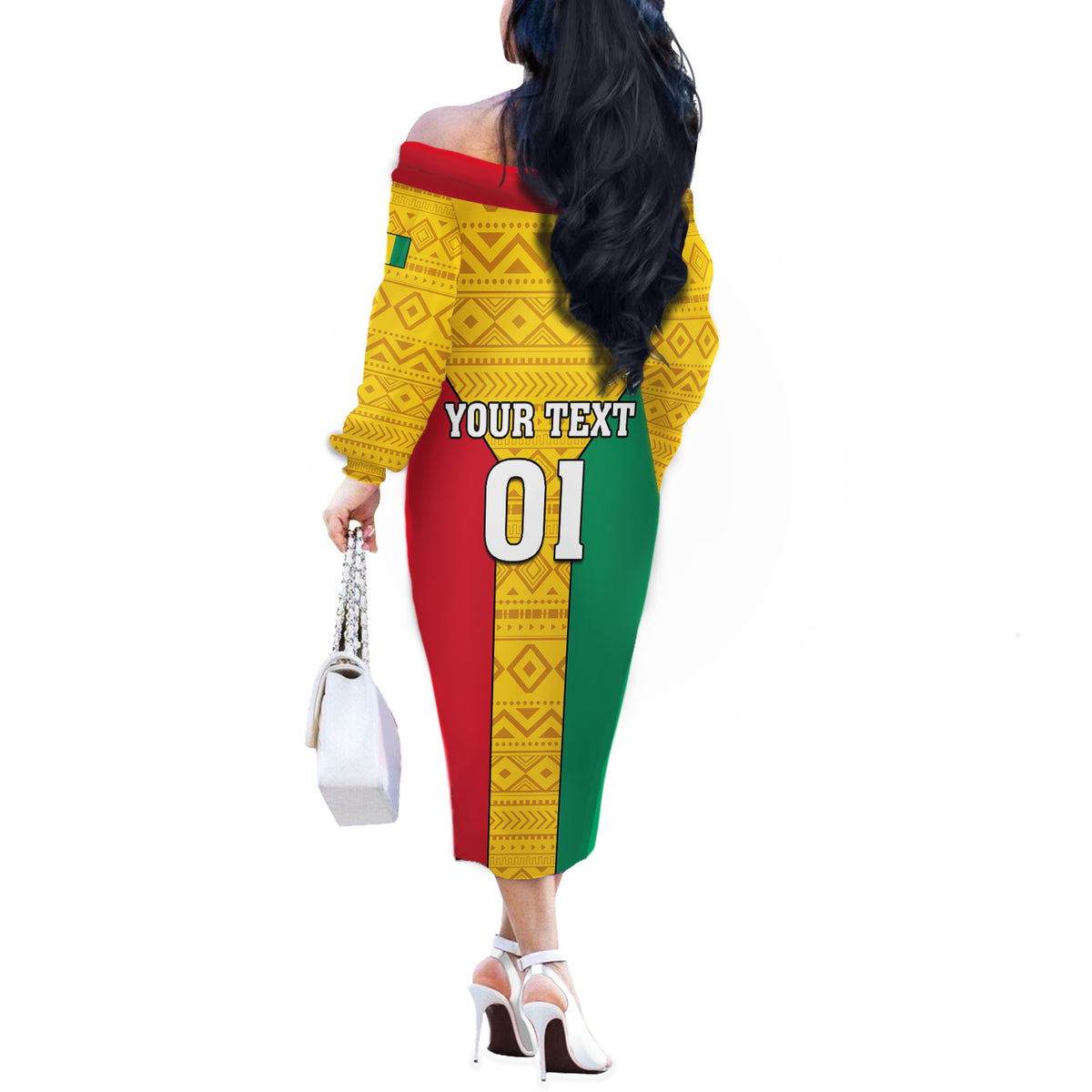 Guinea Football Off The Shoulder Long Sleeve Dress Come On Syli National - Wonder Print Shop
