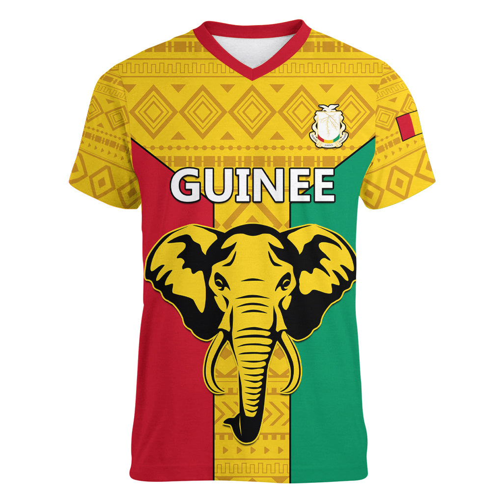 Guinea Football Women V Neck T Shirt Come On Syli National - Wonder Print Shop