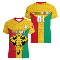 Guinea Football Women V Neck T Shirt Come On Syli National - Wonder Print Shop