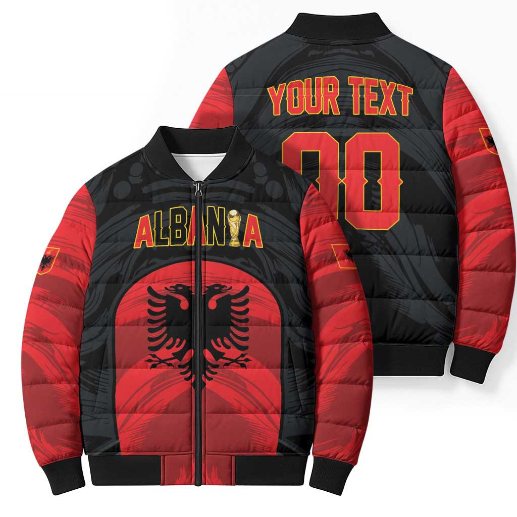 Custom Football 2026 Albania Black Bomber Puffer Jacket Kuqezinjte Come On