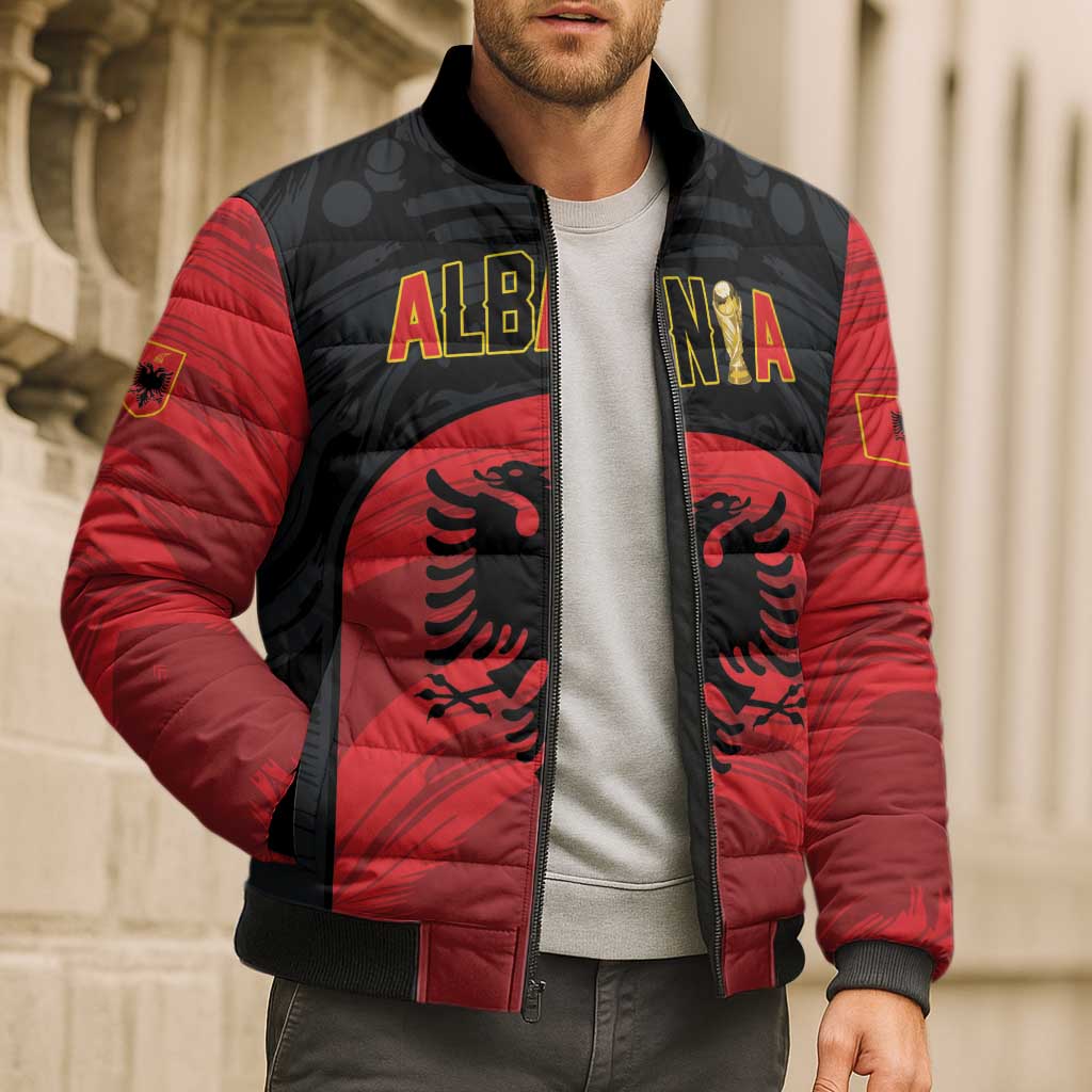 Custom Football 2026 Albania Black Bomber Puffer Jacket Kuqezinjte Come On