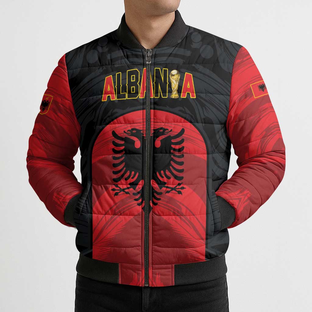 Custom Football 2026 Albania Black Bomber Puffer Jacket Kuqezinjte Come On