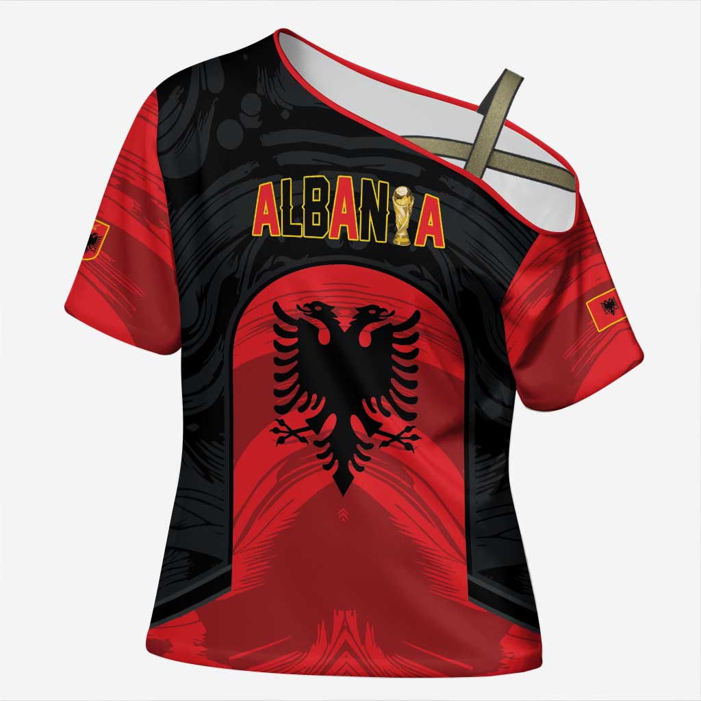 Custom Football 2026 Albania Black Cross Shoulder Shirt Kuqezinjte Come On