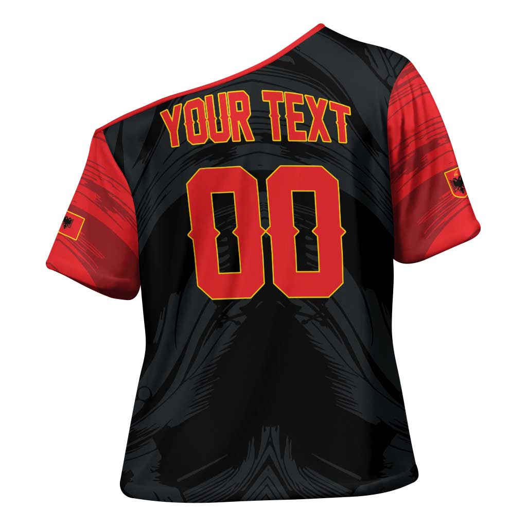 Custom Football 2026 Albania Black Cross Shoulder Shirt Kuqezinjte Come On