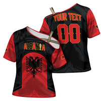 Custom Football 2026 Albania Black Cross Shoulder Shirt Kuqezinjte Come On
