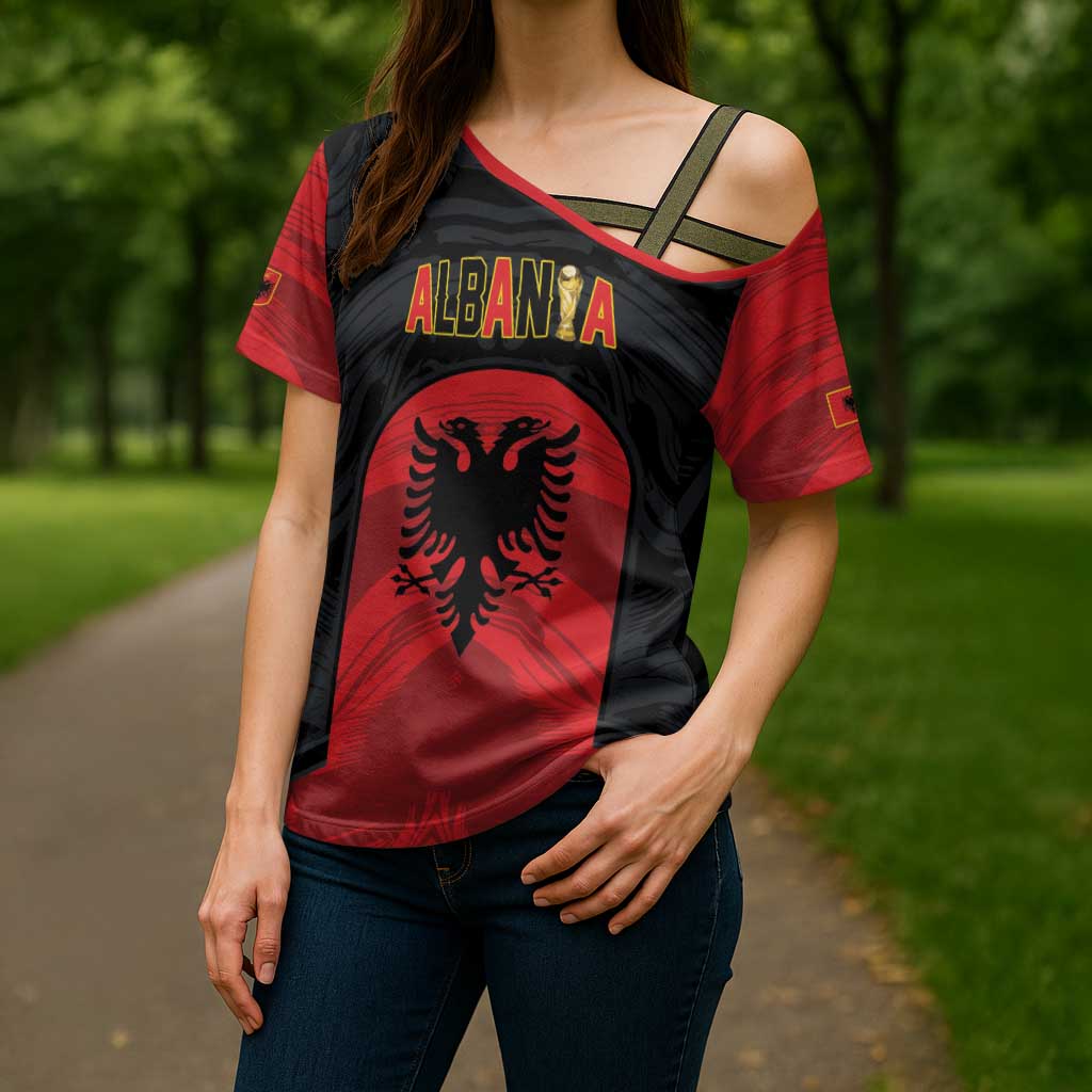 Custom Football 2026 Albania Black Cross Shoulder Shirt Kuqezinjte Come On