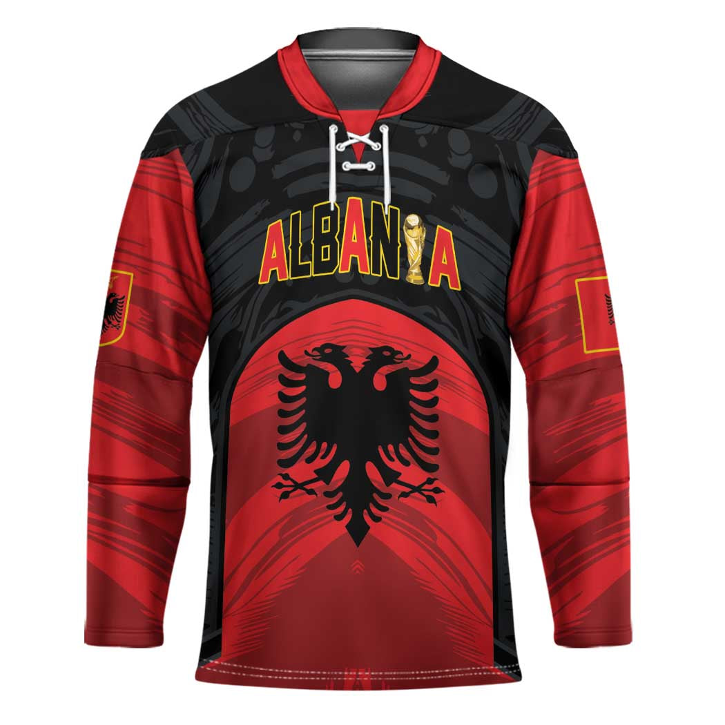 Custom Football 2026 Albania Black Hockey Jersey Kuqezinjte Come On