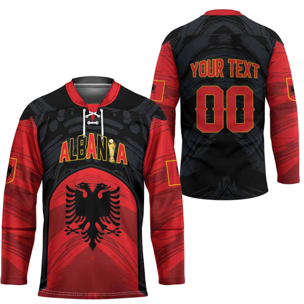 Custom Football 2026 Albania Black Hockey Jersey Kuqezinjte Come On