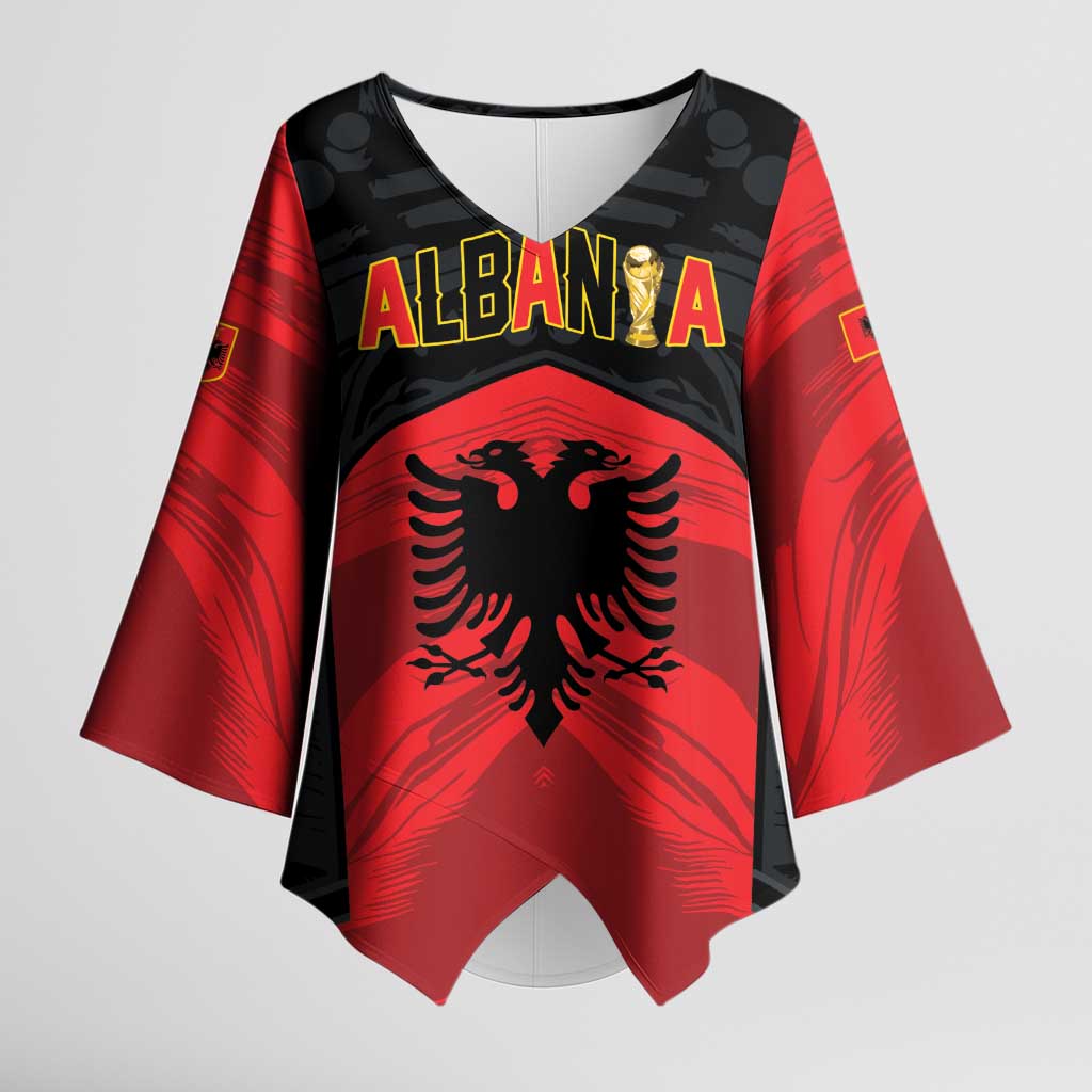 Custom Football 2026 Albania Black Kimono Sleeve Blouse Kuqezinjte Come On