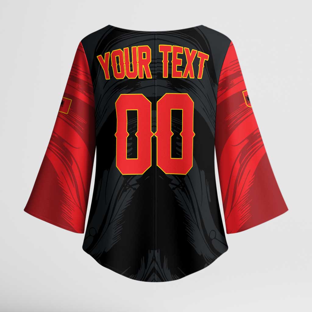 Custom Football 2026 Albania Black Kimono Sleeve Blouse Kuqezinjte Come On