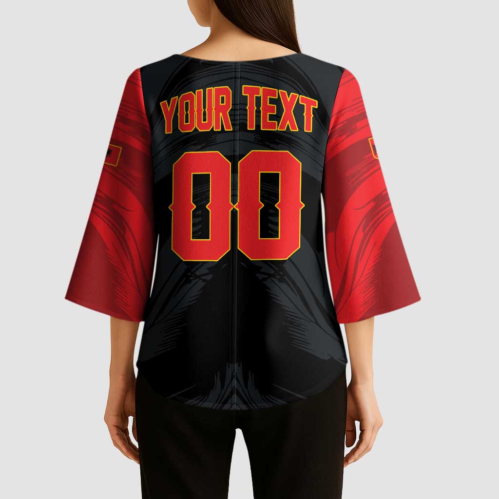 Custom Football 2026 Albania Black Kimono Sleeve Blouse Kuqezinjte Come On