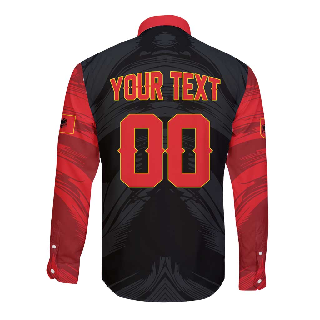 Custom Football 2026 Albania Black Long Sleeve Button Shirt Kuqezinjte Come On