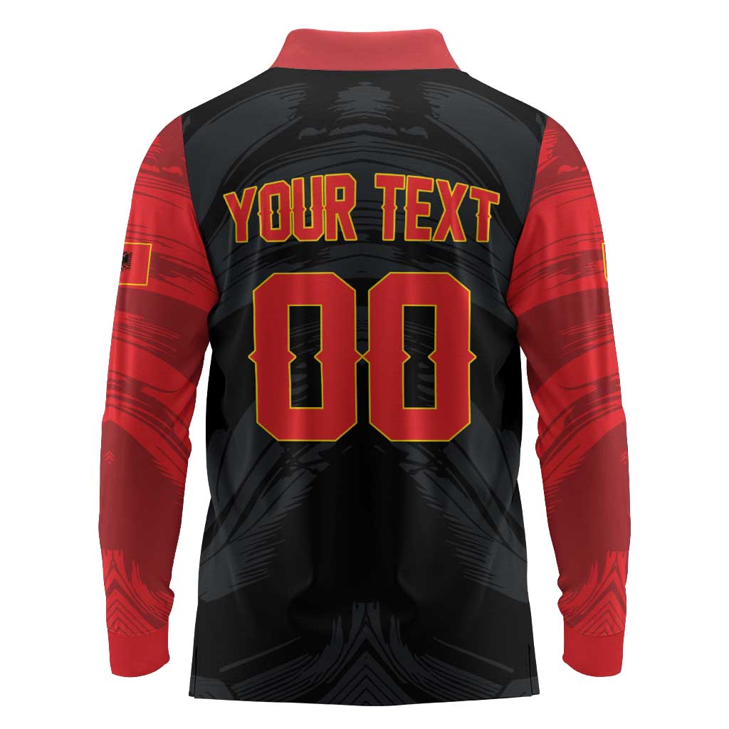 Custom Football 2026 Albania Black Long Sleeve Polo Shirt Kuqezinjte Come On