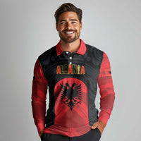 Custom Football 2026 Albania Black Long Sleeve Polo Shirt Kuqezinjte Come On