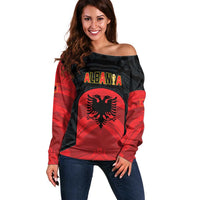 Custom Football 2026 Albania Black Off Shoulder Sweater Kuqezinjte Come On