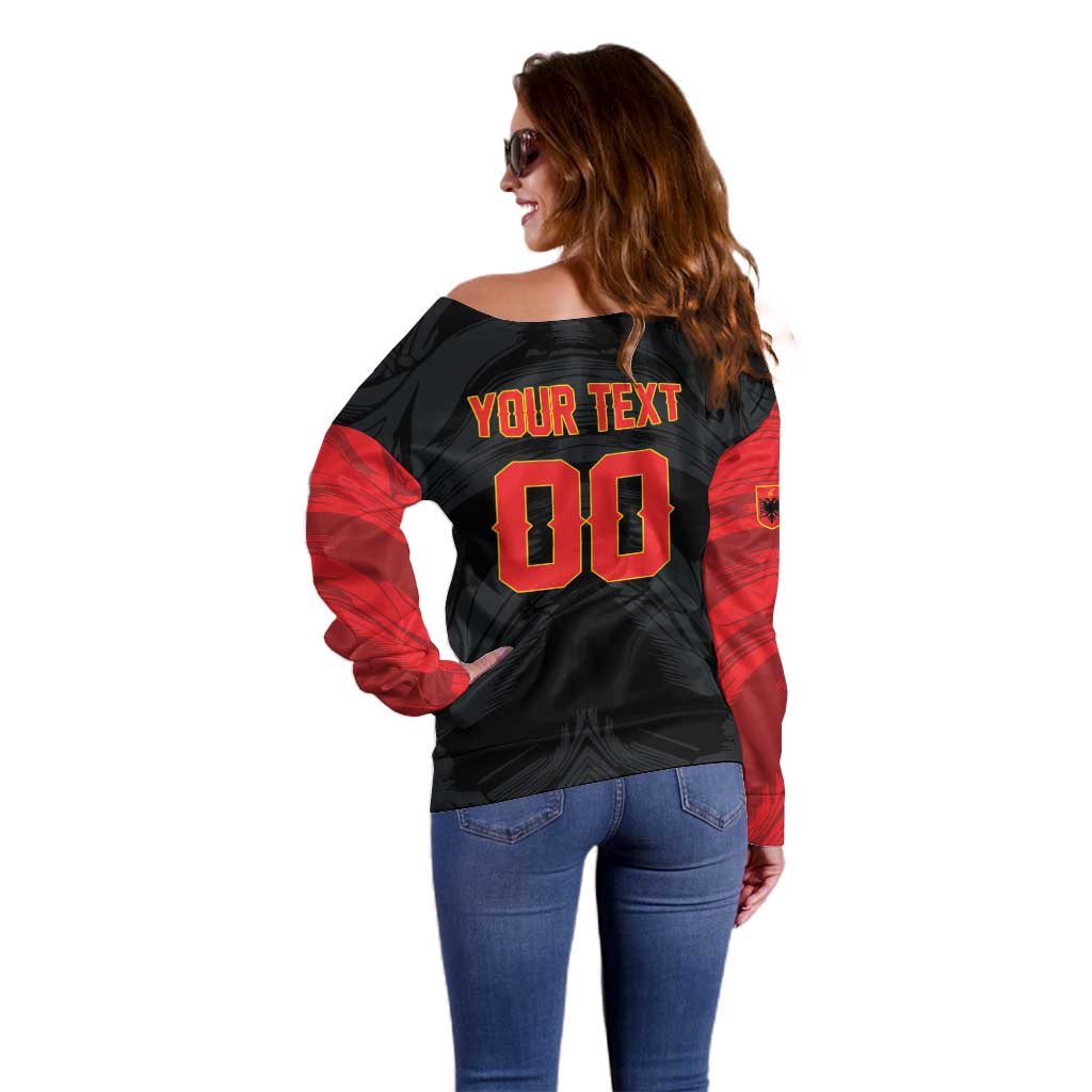 Custom Football 2026 Albania Black Off Shoulder Sweater Kuqezinjte Come On