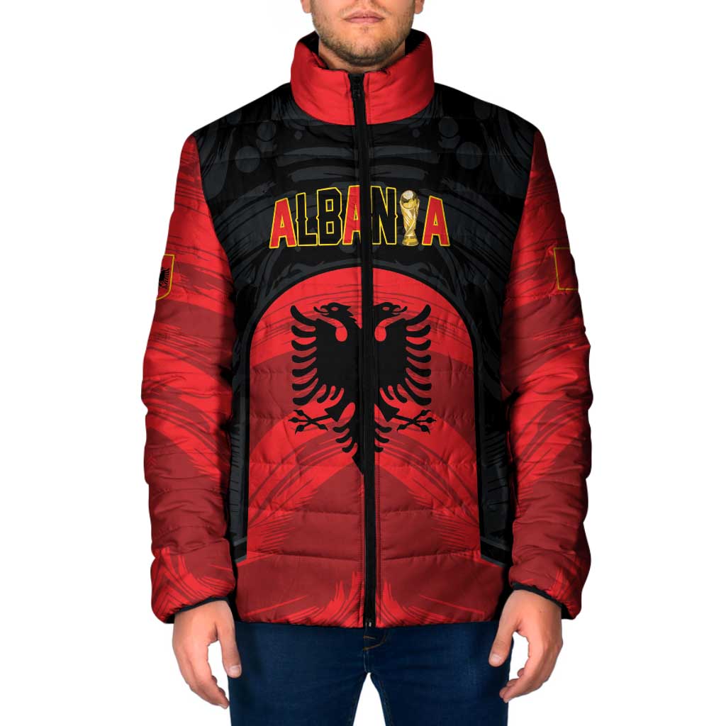 Custom Football 2026 Albania Black Padded Jacket Kuqezinjte Come On