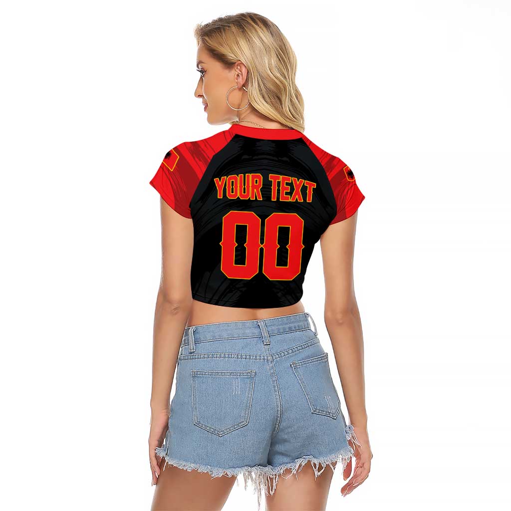 Custom Football 2026 Albania Black Raglan Cropped T Shirt Kuqezinjte Come On