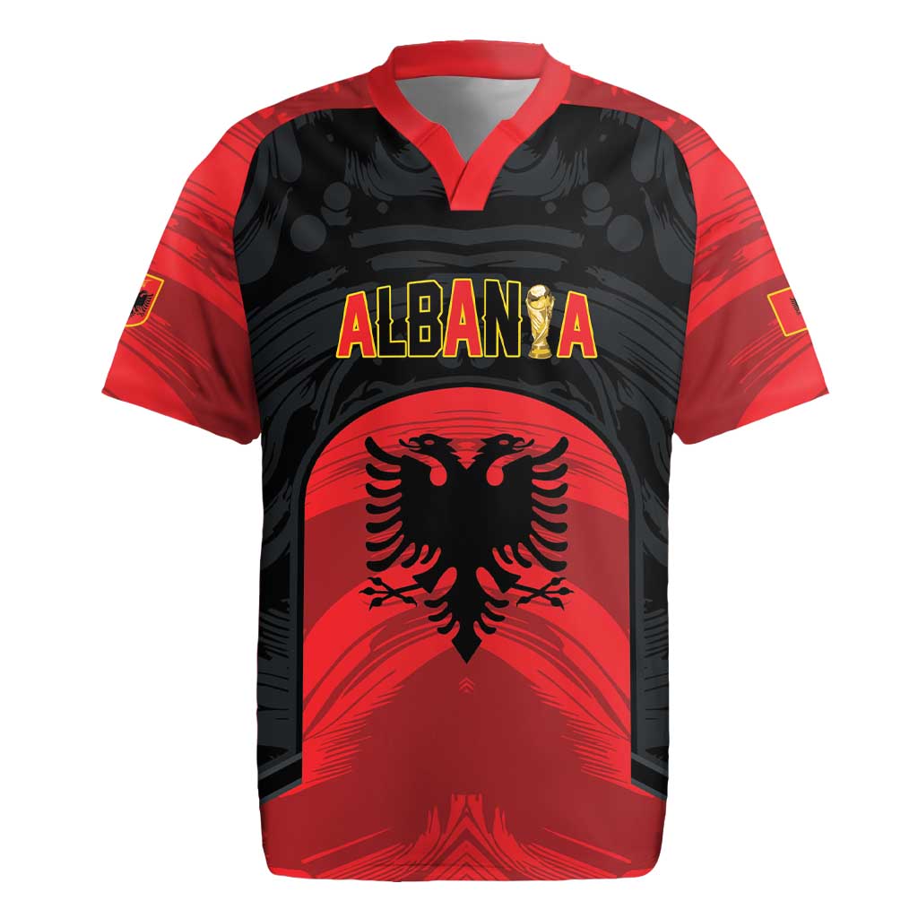 Custom Football 2026 Albania Black Rugby Jersey Kuqezinjte Come On