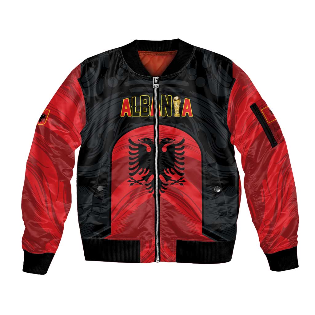 Custom Football 2026 Albania Black Sleeve Zip Bomber Jacket Kuqezinjte Come On