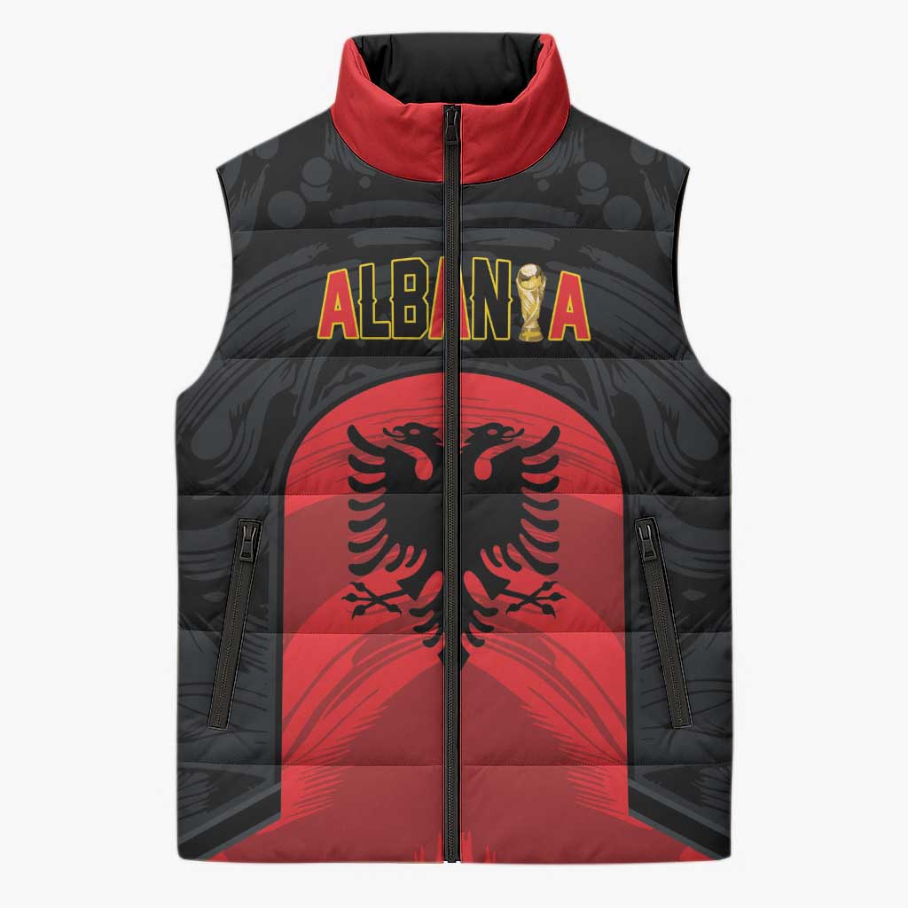 Custom Football 2026 Albania Black Sleeveless Puffer Jacket Kuqezinjte Come On