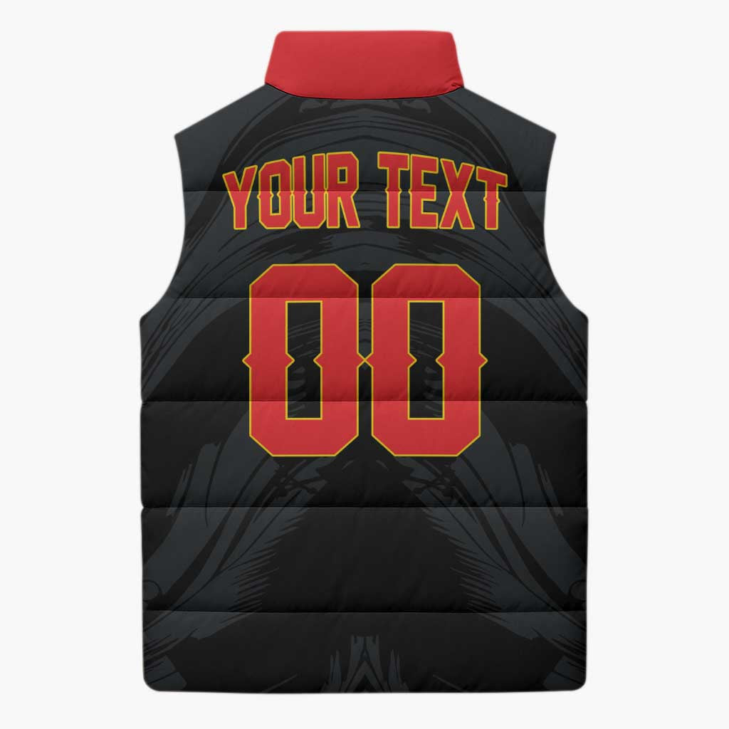Custom Football 2026 Albania Black Sleeveless Puffer Jacket Kuqezinjte Come On