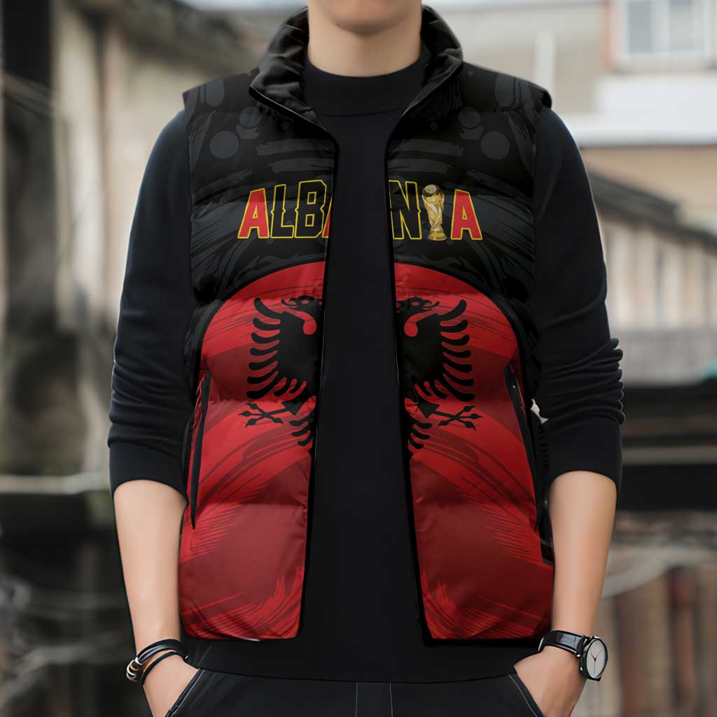 Custom Football 2026 Albania Black Sleeveless Puffer Jacket Kuqezinjte Come On
